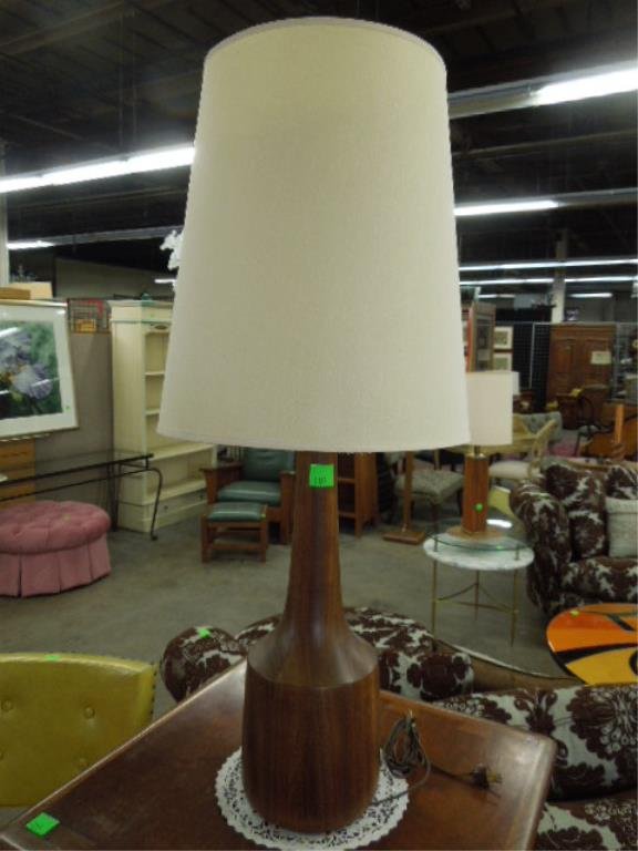 Danish Modern Table Lamp: Danish modern table lamp, teakwood in long neck bottle form, circa 1960, wood height 19 3/4". CONDITION: Minor wear.