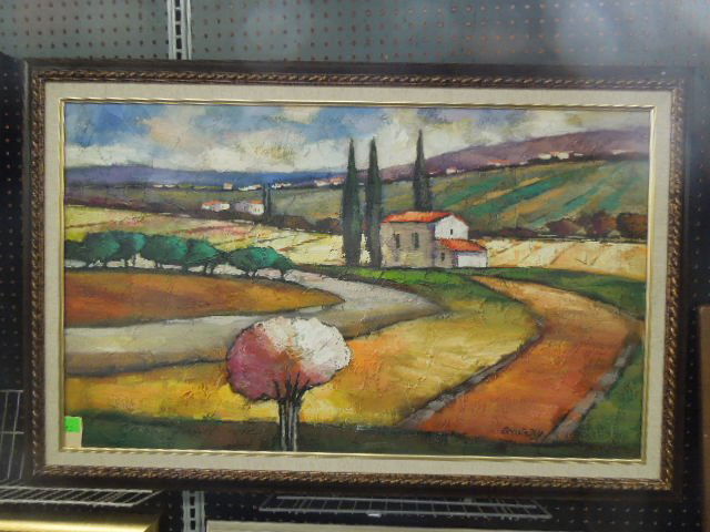 [Slava] Brodinsky, acrylic, Italian Landscape: [Slava] Brodinsky, acrylic on canvas, Italian Landscape. 29”h x 45 1/4”w [frame]. CONDITION: No issues identified.