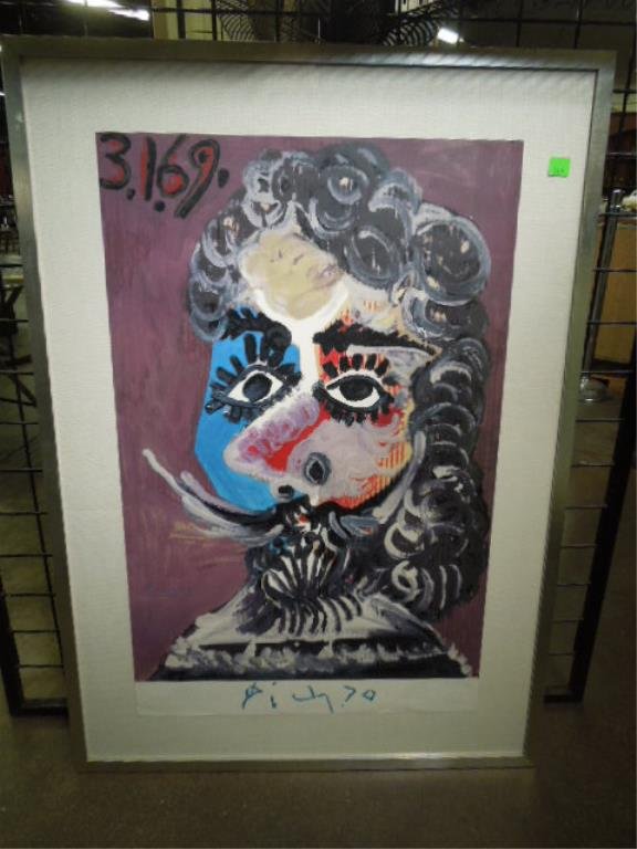 Picasso Poster Print: Marlborough Galleria D'Arte: Picasso exhibition poster print: [263/650] Marlborough Galleria D'Arte/Roma, c. 1970. 48 1/2"H x 34 1/2"W [frame]. CONDITION: Not examined out of frame; no evident issues.