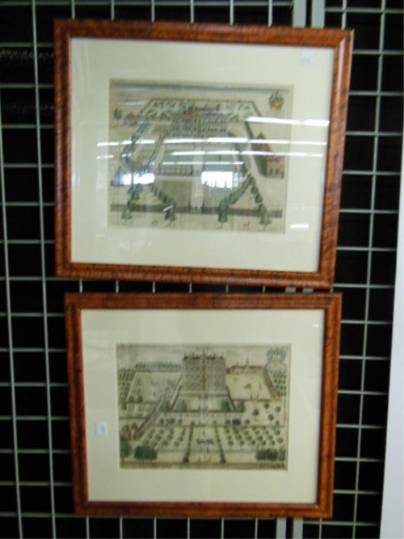 Chauncy Historical Hertfordshire Engravings, 1700: [Suite of 4] Hand-colored engravings, from Chauncy [J. Savage/J. Drapentier, artists/engravers], "The Historical Antiquities of Hertfordshire", London, 1700; to include: "Offley Place"; "New Place"; "