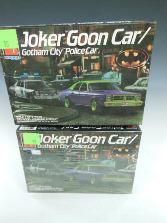 2 Joker Goon Car Models by Amt: 2 Joker Goon Car Models by Amt. CONDITION: One model partially built, other is new- sealed in box.