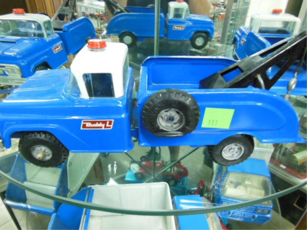 "Buddy L" Pressed Steel Tow Truck: "Buddy L" pressed steel tow truck. CONDITION: Good showing minor wear.
