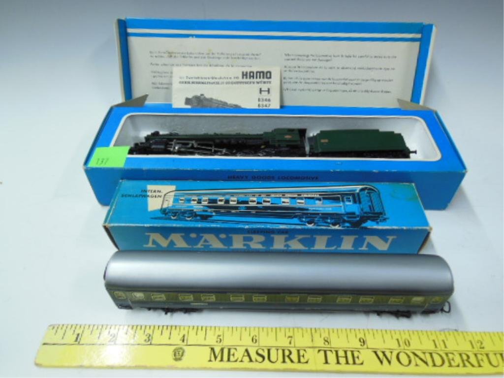 Marklin HO Engine & Tender #8346 & #4029: Marklin H.O. engine & tender #8346 & Marklin #4029 sleeper car. CONDITION: Very good in original boxes.
