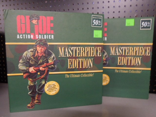 GI Joe Masterpiece Sets Deluxe Book: Two G.I. Joe masterpiece edition sets, includes: Deluxe book & 1964 reproduction G.I. Joe. CONDITION: Good, one set missing figure.