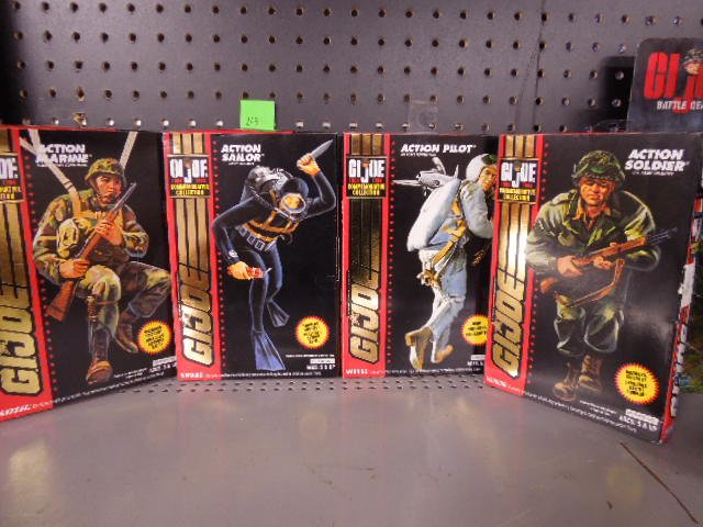 GI Joe Comm Collection Action Figures: Four G.I. Joe Commemorative collection action figures. Includes: Action sailor, action marine, action soldier, action pilot. by Hasbro, circa 1994. CONDITION: New in boxes.
