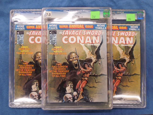 3 Savage Sword of Conan Comic Books: Three Savage Sword of Conan graded comic books. Rated A 7.0 by CGC Universal.CONDITION: Good..
