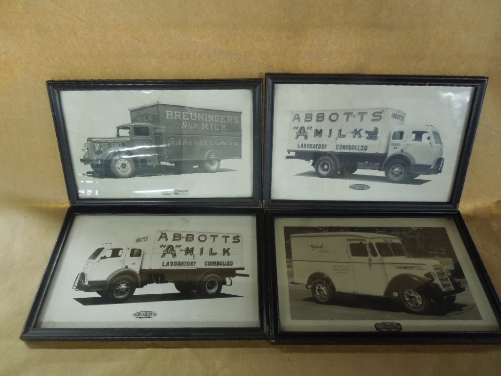 4 Philadelphia Area Dairy truck photos: 4 Philadelphia Area Dairy truck photos, mid 20th c. including; (2) Abbotts, (1) Mack Milk and (1) Breuningers, all framed, 7 3/4" x 11 3/4"Condition; photos have minor wear