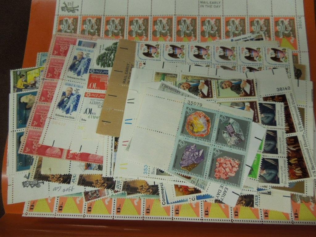 Lot Mint Sheet, Partial & Plate Block stamps: Lot Mint Sheet, Partial & Plate Block stamps US, 3cent to 15 cent including; 13 cent anniversary of talking pictures mint sheet, $60+ (face) Condition; very good