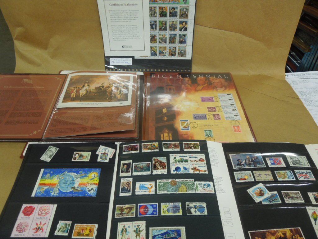 Lot Mint Sheet and stamp sets: Lot Mint Sheet and stamp sets including; Civil War mint sheet (signed by artist), 1975, 76 and 81 mint set stamps (in custom folder), US Bicentennial stamp sheet (in binder) and 1987 Constitution 1st 