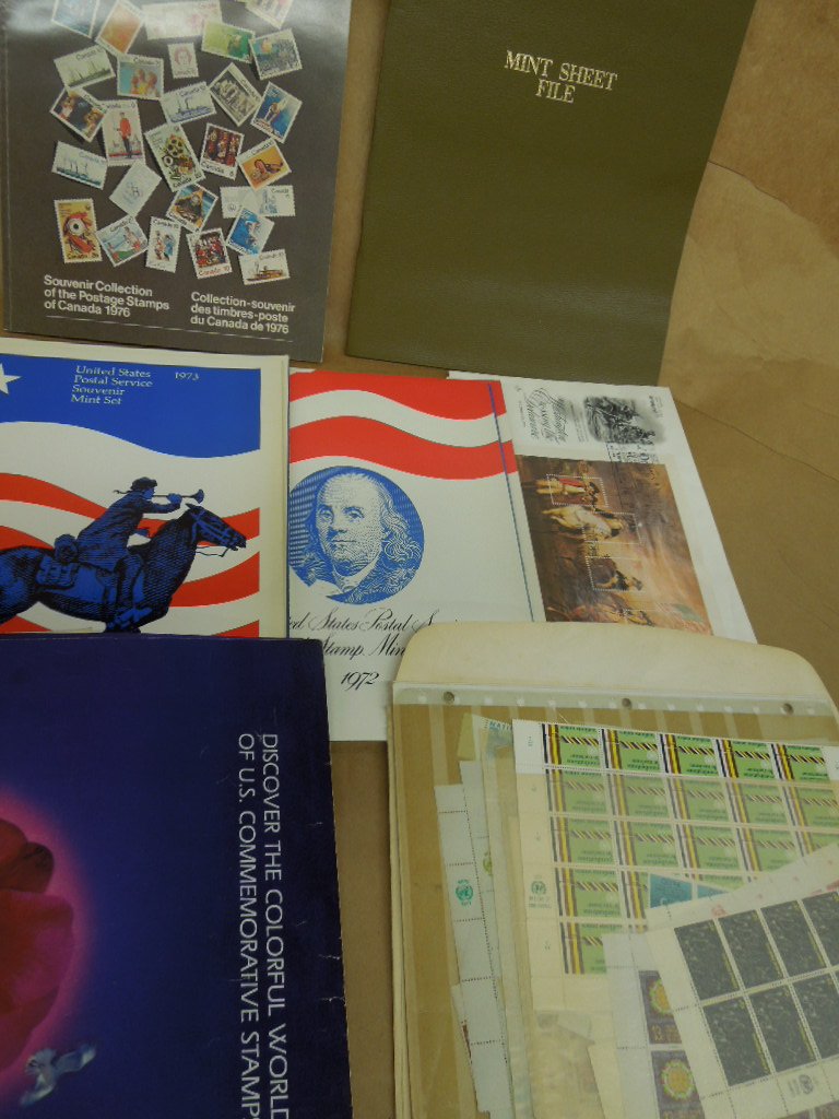 US and Foreign Mint Sheet sets: US and Foreign Mint Sheet sets, Bicentennial, plus foreign mint stamps and sheets, plus empty 1972, 73 and mint sheet file folder Condition; good