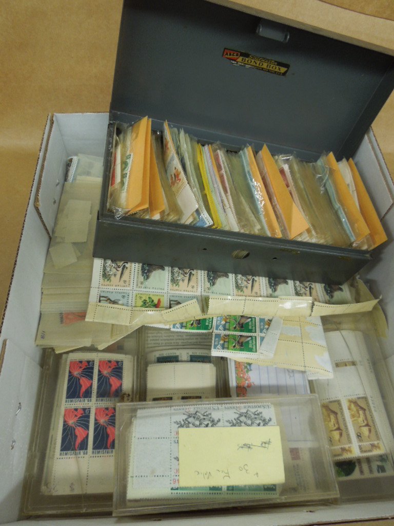 Large Lot US Plate Block & Partial Sheets: Large Lot US Plate Block & Partial Sheets. ,50's - 70's, plus 1 mint sheet all unused Condition; unused, mint sheet has folds and tears, some wear from age on the rest