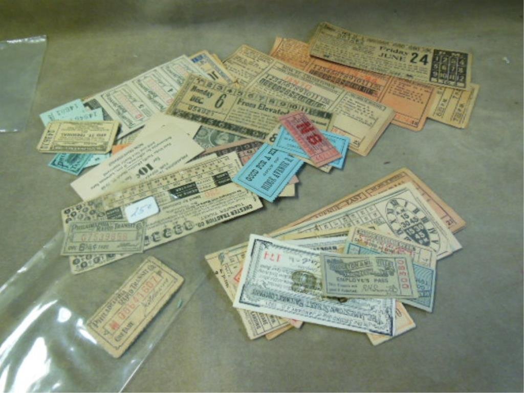 Vintage Transportation Tickets (coupons): Quantity, assorted vintage city transit tickets; stock coupon; passes, etc.: Philadelphia; New York; Reading, PA; Pottstown, PA; St. Louis, etc, late 19th - early 20th C.