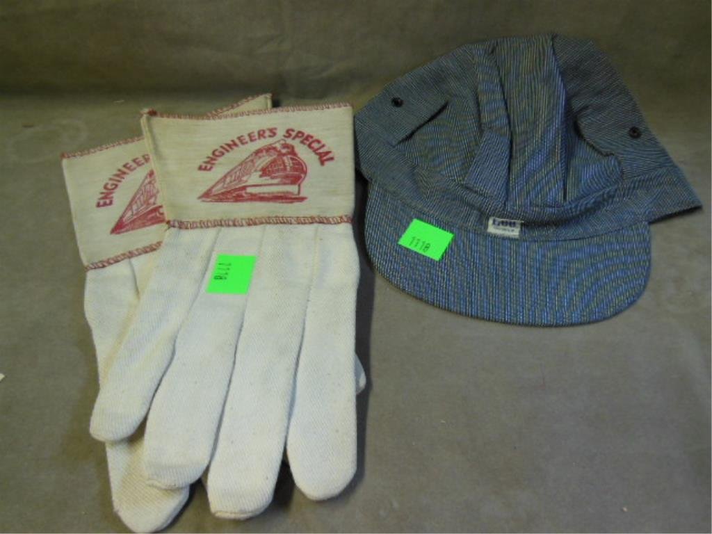 Engineers Gloves & Cap: Engineers gloves & cap made by: Lee, no sizes noted. CONDITION: New old stock.