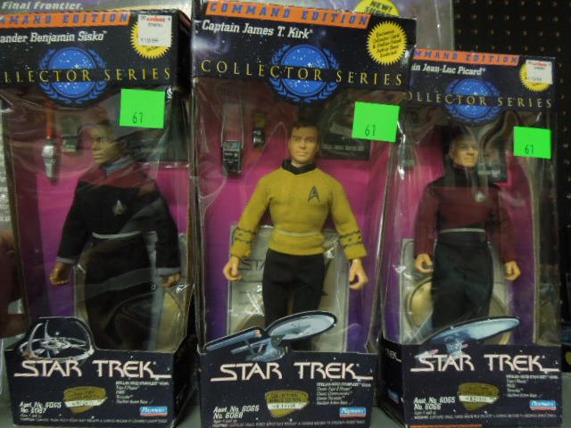 3 Star Trek Collectors Action Figures: Three Star Trek Collectors series Command Action Figures. Includes: Kirk, Picard, Sisko. By Playmates, 1994. CONDITION: New.