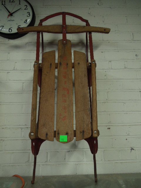 Vintage Sno-Fury Metal Runner Sled: Vintage Sno-Fury Metal Runner Sled, 36" long. CONDITION: Good for age, shows some wear and finish loss.