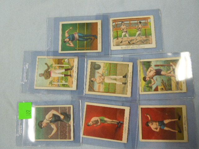 8 Early 20th C. Mecca Cigarette Boxing Cards: Eight early 20th C., Mecca cigarette boxing cards, including; one series of champion Athletes. Matty Baldwin & seven Champion Athlete & Prize Fighter-Willie Beecher, Leach Cross, Joe Wagner, Joe Cobur