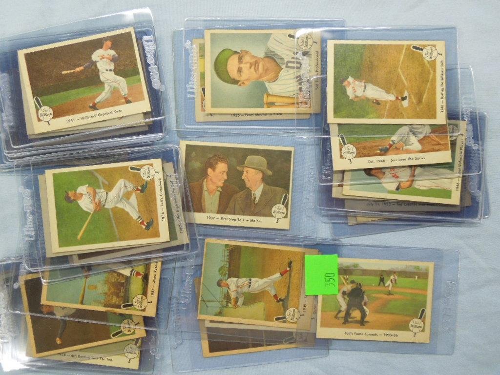 38 Fleer 1959 Ted Williams B.B. Cards: (38) 1959 Fleer Ted Williams baseball cards, "Baseball's Greatest". Including: card #''s 5, 6, 7, 9, 13, (2) 14, 16, 17, (2) 19, 21, 23, 25, (2) 26, 27, 29, 30, 31, 32, 35, 36, 40, 44, 51, 52, 55, (2)
