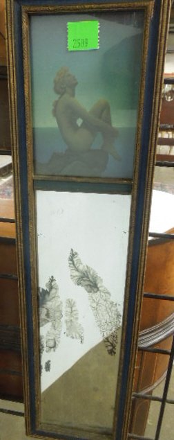 Wall Mirror w/Parrish Print Inset: Vintage small-scale wall mirror with Maxfield Parrish "Stars" print inset. 24 1/2 h x 6 3/8 w = mirror frame CONDITION: No issues identified.