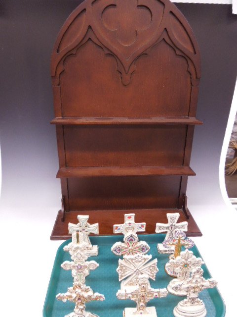 Lenox Cross Collection with Stand: Lenox elegant cross collection with stand, hand painted, most with stones, twelve pieces, all gold mark with cathedral form wood hanging display rack. CONDITION: No issues identified.