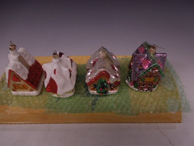 4 Glass House Christmas Ornaments: 4 Glass House Christmas ornaments, Old World Christmas, apx. 4 1/2"h each Condition; good
