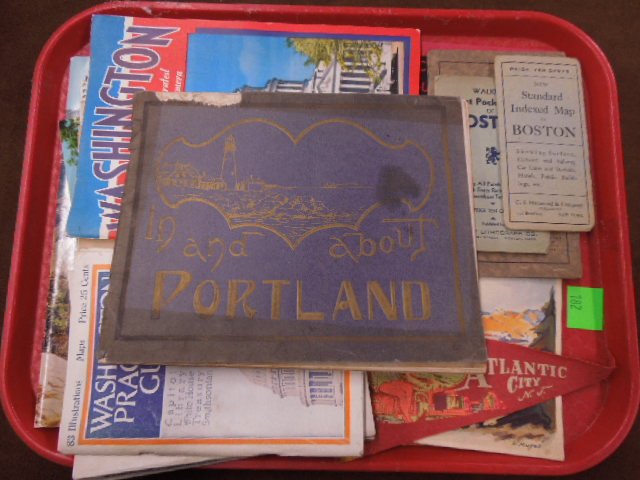 Vintage Travel Guides & Maps: Lot of vintage travel guides & maps, includes: Boston, Portland, Washington, Grand Canyon & others. CONDITION: Fair, wear from use.
