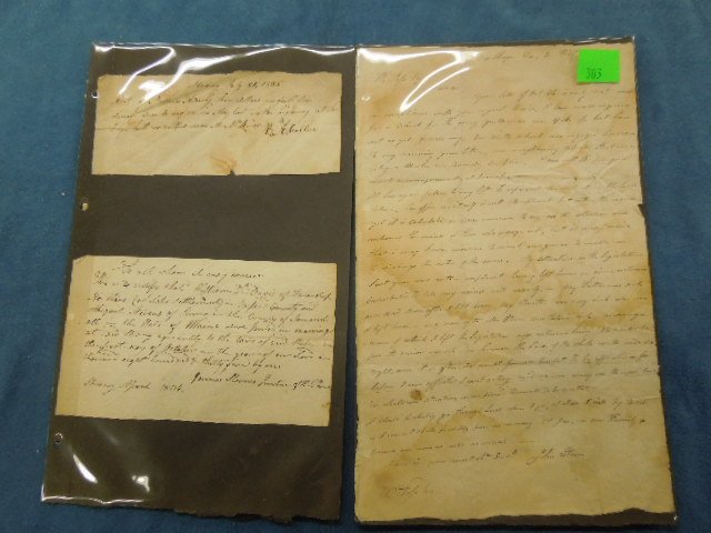 1826 Letter re: Service in Maine Legislature: [3pcs] [Ms.] John Stover, Carthage, ME to Postmaster W. Pope, Wilton, ME, 1826, regarding the writer's service in the State Legislature; together with a Main Marriage certification, 1836, etc. CONDITI
