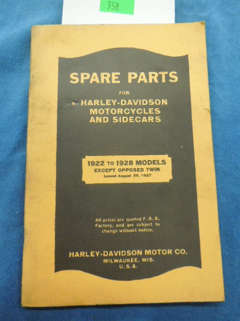 1922-1929 Harley Davidson Spare Parts Catalog: 1922-1929 Harley Davidson Spare Parts Catalog. CONDITION: Good shows normal wear.