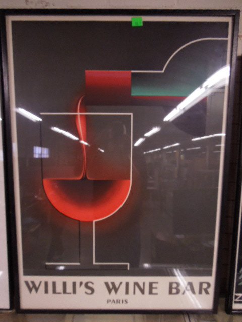 Willi's Wine Bar Framed Poster: Willi's Wine Bar Framed Poster 28.5" wide x 40" tall. Cond: good, scratches on frame