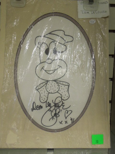 Signed Dom Delouise Drawing: Signed Dom Delouise Drawing, in oval mat, 12" x 16", pencil and magic marker signed - '91, NOTE; we do not guarantee authenticity of any signature Condition; no issues noted