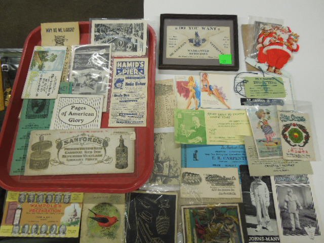 Lot Vintage Advertising Items: Lot of advertising items, including: ink blotters, cards, calendar from Prudential, Howland Dairy, Yellow pages, Keystone Mattresses, Martha Washington Candies, Johns Manville (asbestos suit), Sanford