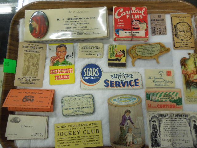 Vintage Advertising Items: Vintage advertising items, including: blotters, writing pads, pocket mirror, cards from Curtiss gum, Clarks spool cotton, Doublemint, Sears, Koppers, Coke, aurora's clothing store, Travelers Inc. Schi