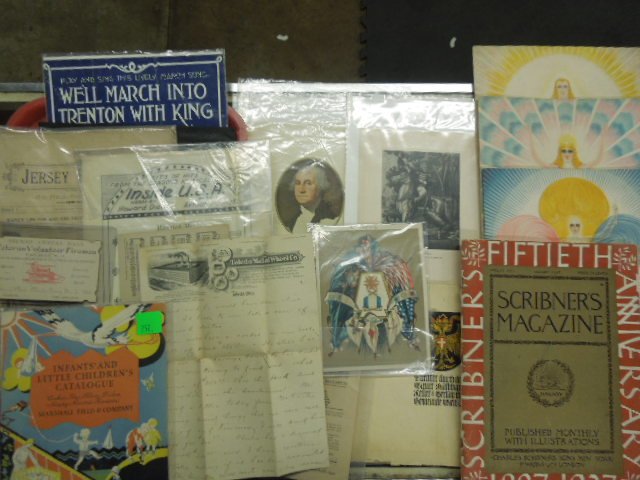 Large ephemera lot: Large ephemera lot including; 1884 Jersey Bulletin, Infants & Little Children's Catalog, sheet music, Toledo Metal Wheel co. letterhead, engraving booklets, Scribners Magazine, postcardsCondition; wea
