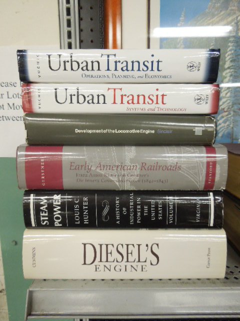 6 Hardback Railroad books: 6 Hardback Railroad books including (2) Urban Transit - Operation Planing & Economics and Systems and Technology, Development of the locomotive Engine, Early American Railroads, Steam Power and Diesel