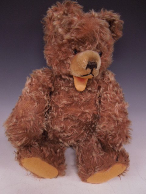 Teddy Bear, Possibly Steiff Zotty Bear: Teddy bear, possibly Steiff Zotty bear, brown/beige long hair, frosted mohair, felt pads, amber plastic eyes, black embroidered nose, velour snout & painted felt open mouth; jointed arms & legs, swive