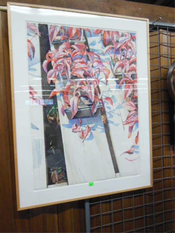 Charles Le Clair Watercolor, Signed & Dated: Charles Le Clair, [19] 88, signed & dated, watercolor, Market Paks on white slats. 48 3/4 h x 37 1/2 w = frame. CONDITION: Not examined out of frame; no evident issues.