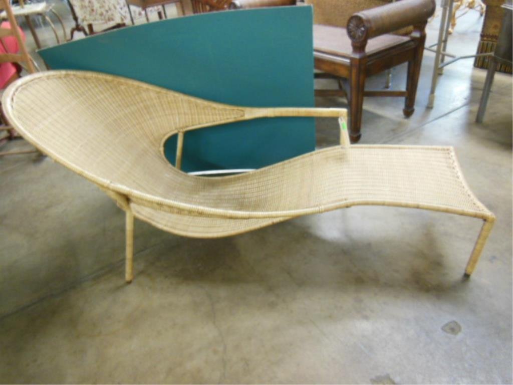 Designer Wicker Claise Lounge: Designer wicker chaise lounge, probably American, mid-20th C. 55" = l CONDITION: No issues identified.