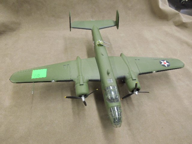 Die Cast B 25 Fighter Plane: Mitchell B 25 FM PM, twin engine, movable propellers, with front, top (movable) & rear turret guns, 02344, Franklin Mint - Armour Collection, 1:48 scale with certificate of authenticity 13" x 17". CON