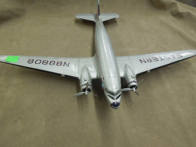 Die Cast Eastern Airlines Douglas C-47 Transport DC 3: Douglas C-47 Transport DC 3 FM PM, twin engine, movable propeller, silver with black accents, bird emblems front & rear "Fly Eastern Airlines", The Great Silver Fleet N88808, Franklin Mint - Armour Co