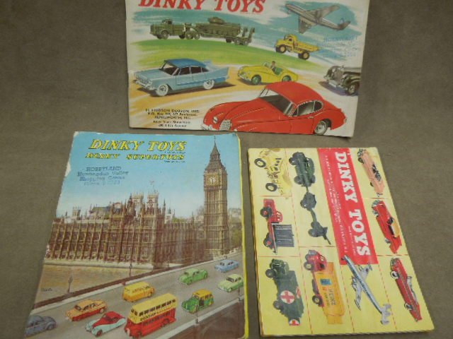 3 Dinky Toy Catalogs: Three Dinky toy catalogs, two H. Hudson Dobson Inc, NY (USA distributor) & one Dinky Super toys - Hobbyland, Huntingdon Valley Shopping Center, mid century. CONDITION: Wear to corners, small yellow ca