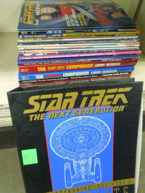 16 Star Trek soft cover books & magazines: 16 Star Trek soft cover books & magazines, The Next Generation - Tech Manual, Officers Manual, Guidebook and (2) Companions, plus 11 assorted magazines and (1) THG Blueprints Condition; minor wear to 