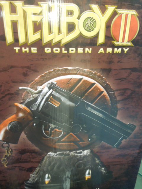 Hellboy II Lifesize Prop Replica "The Samaritan": Hellboy II The Golden Army Lifesize Prop Replica "The Samaritan" revolver with caridgeas on display stand made by Sideshow Collectibles Universal. Condition: New in box.