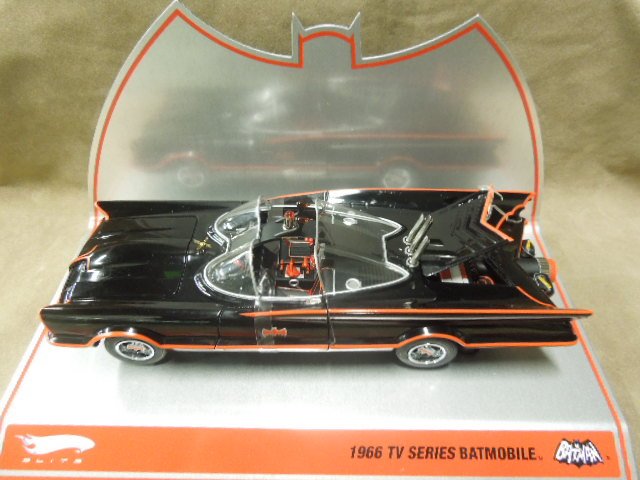 Hot Wheels Elite Diecast 1966 Batmobile.: Hot Wheels Elite Diecast 1966 Batmobile. 2008 Mattel TV Series. 1/18 scale on custom aluminum stand with hinged lid box. Condition: Sealed in box. No issues noted.