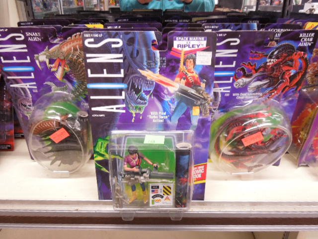 13- Aliens Movie Figures: 13- Aliens Movie Figures. Including: Ripley and assorted Alien creatures. Condition: all in original packaging by Kenner.