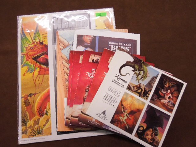 Lot of Vallejo & Other Portfolios & cards: Lot of Vallejo & Other Portfolios & cards including: Rowina & Jones 4 card trading card sets, Steve Woron treasury book signed on front page, Naked Steel portfolio, 6- 11 x 14" Fastner and Larson Post
