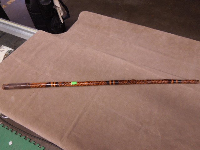 Vintage bamboo stick cane: Vintage bamboo stick cane, 37 1/2", marked at top of cane just below handle "Gettysburg July 1-2-3 1863 wood from Meade's headquarters", swirl and line decoration along length of cane, wood veneer on 