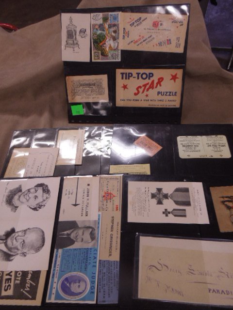 Lot 19th & 20th c. Advertising & other items: Lot Advertising items including; Tip Top bread Coca-Cola, Spell to Spelling books, 19th & 20th c. admission tickets, 1879 Washington Light Infantry application, Clark's spool cotton, business advertis