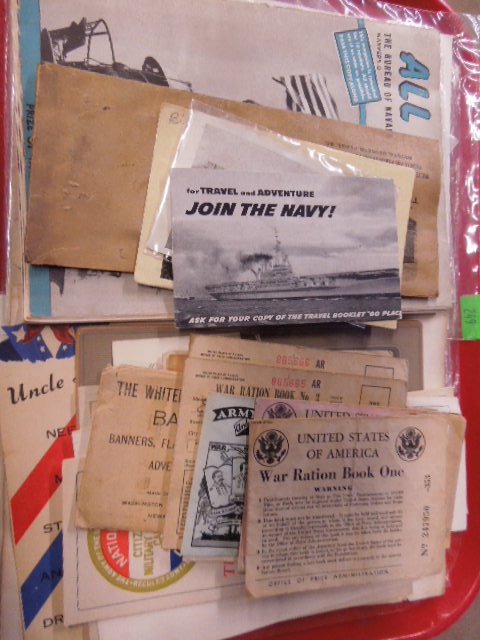Vintage Military ephemera: Vintage Military ephemera including; sheet music, camp stationary, V-mail and ration books, National Defense pamphlets, military soldier & officer photos, war campaign certificates, plus more Conditio