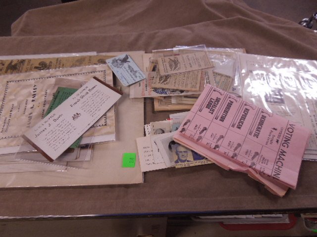 Lg Lot Local & National Politician items: Lg Lot Local & National Politician items including Warren Harding matted picture and magazine cutout, Wilson and Bryan sheet music, Illinois LT Gov. and Pa. St. Senate campaign posters, 1938 + 1942 Yo