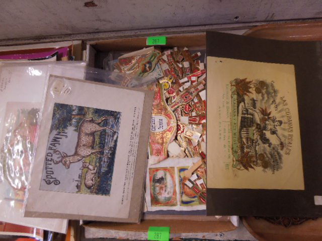 Cigar box labels & cigar bands: Cigar box labels & cigar bands including Spotted Fawn, Favorite Sports,America and Author of America Cigar box inside labels, plus many Cuban & other cigar bands Condition; some wear, bending and some