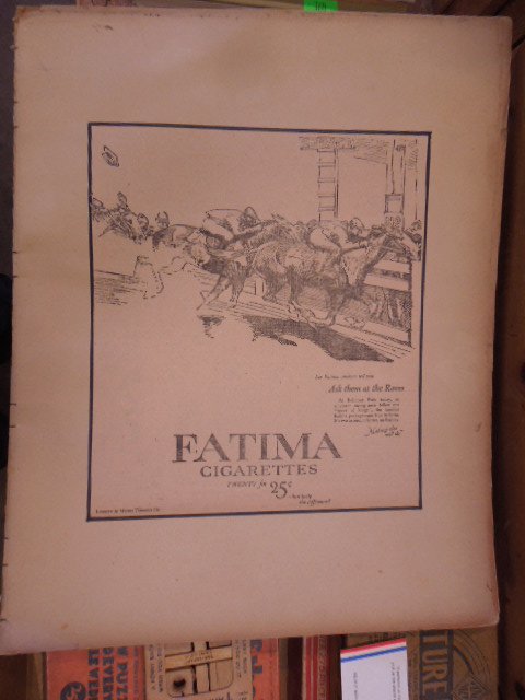 Fatima Cigarettes Portfolio of ads: Fatima Cigarettes Portfolio of ads, (8), bound advertisements, "Ask then at", the Races, Tournaments, Resorts, Track Meets, Polo Matches and on the roofs, plus "Ask the", Golfers and Newspapermen, Twe